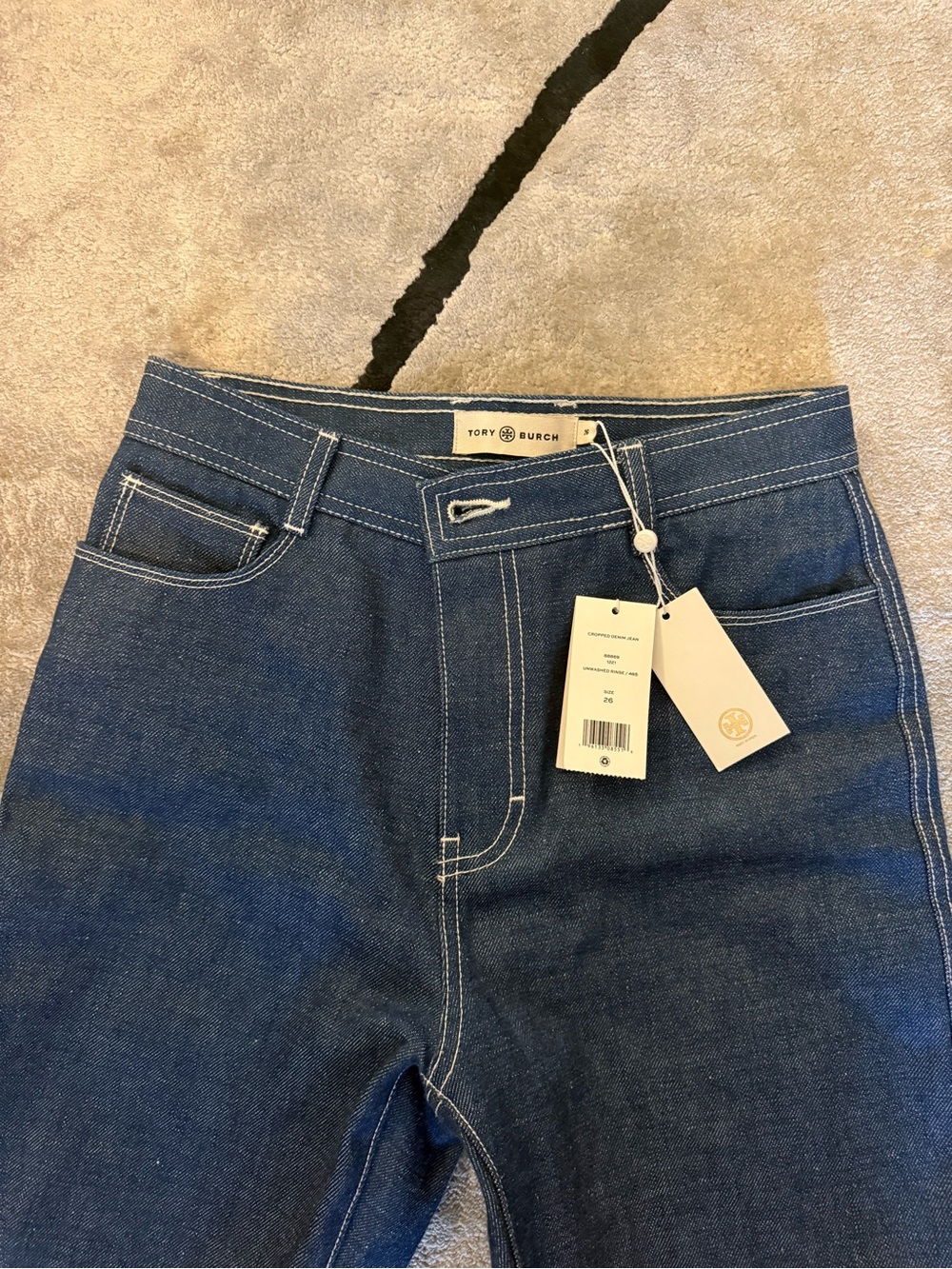 Tory Burch High Rise Cropped Jeans Contrast Stitch Size 26